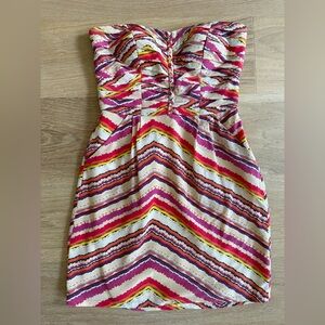 charlie jade Strapless Chevron Mini Dress in Pink, Yellow & Cream